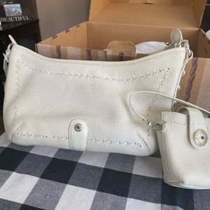 White small leather bag, including phone case